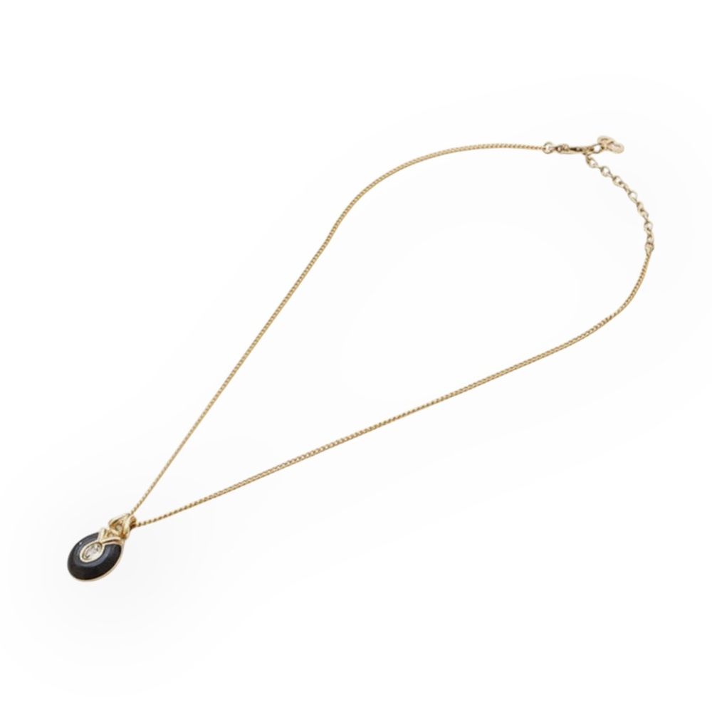 DIOR Black Enamel and Rhinestone Embellished Pendant Necklace - Picture 8 of 11